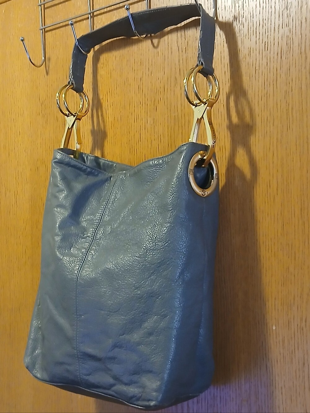 JPK Paris 75 Grey Leather Hobo Shoulder Bag Gold Hardware